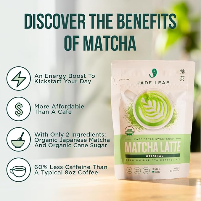 Jade Leaf Matcha Organic Premium Ceremonial Grade Matcha Green Tea Powder - Japanese - Culinary, Ingredient, Ceremonial Barista Teahouse, Latte, Collagen, 5.3 Ounce (Pack of 1), Matcha Latte