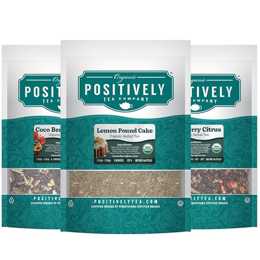 Organic Positively Tea Company, Herbal Tea Sampler, Loose Leaf, 4 Ounce, 3 Pack