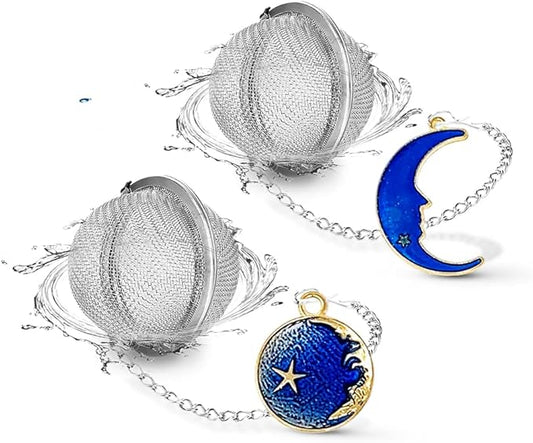 2pcs Tea Infuser, Tea Strainers for Loose Tea, Gold Plated Enamel Moon Star Celestial Charm Pendant Tea Ball Set Loose Tea Steeper Gifts for Women