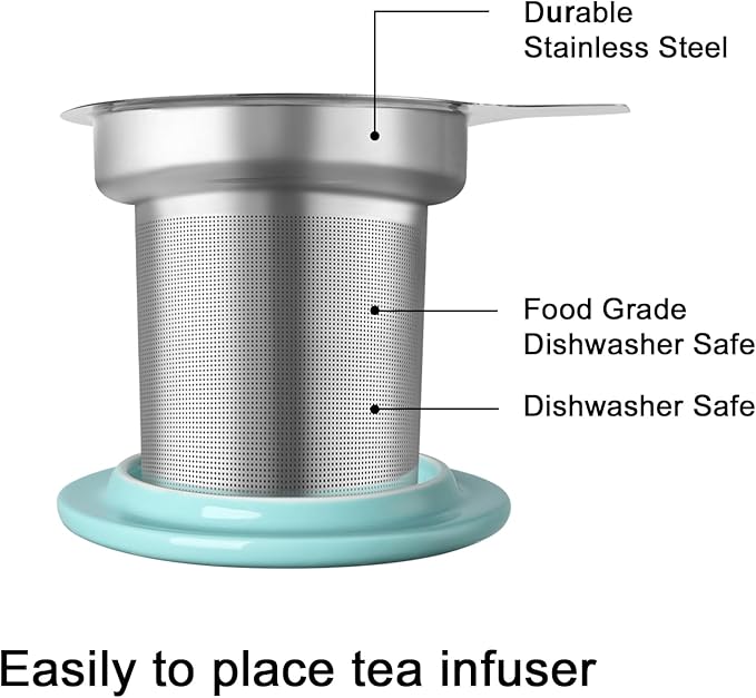Sweejar Porcelain Tea Infuser Mug with Lid, 16 oz Teacup with Strainers for Loose Leaf Tea, Microwave and Dishwasher Safe Coffee Mug(Cerulean Lotus)