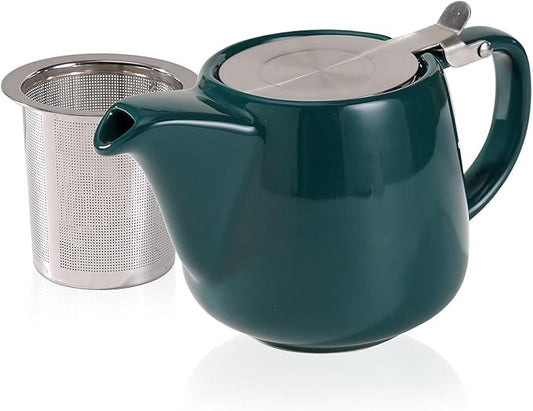 Ceramic Teapot With Stainless Steel Infuser, Heat Resistant, Perfect Tea Maker, Green, 500ml/17oz