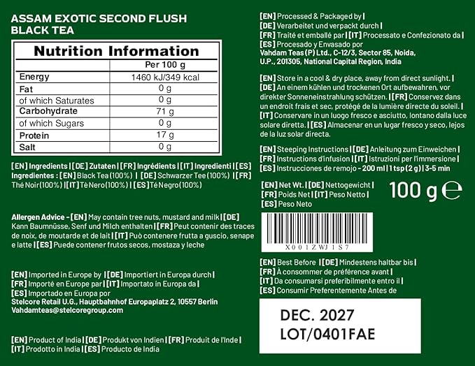 VAHDAM, Fresh Harvest Assam Tea Leaves with Golden Tips, 3.53oz (50 Cups) Strong, Malty & Rich - Exotic Assam Tea Loose Leaf | Pure Assam Black Tea | English Breakfast Tea