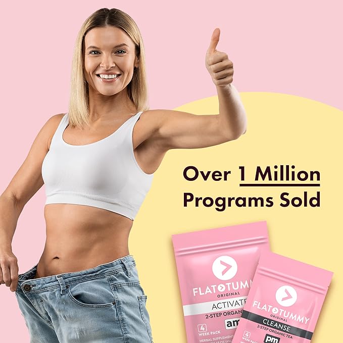 Flat Tummy Detox Tea (4 Week Program) – 2-Step Detox Tea to Boost Energy & Reduce Bloating* - All Natural Detox Cleanse w/Green Tea, Lemon Balm, Dandelion, Fennel, & More - Digestion Support (3 Pack)