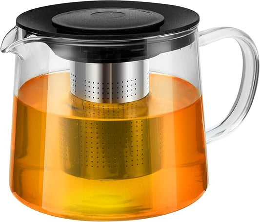 Glass Teapot 34oz/1000ml with Removable Stainless Steel Infuser Tea pot, Heatproof Borosilicate Glass Tea Make, Stovetop Safe Glass Tea Kettle for Loose and Blooming Leaf Tea