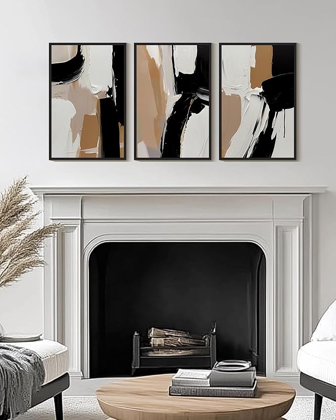 KUVIOKE Black Abstract Shapes Framed Canvas Wall Art Minimalist Graffiti Pastel Wall Decor Modern Illustration Art Painting for Bedroom Dining Room 16x24in (Black Framed)