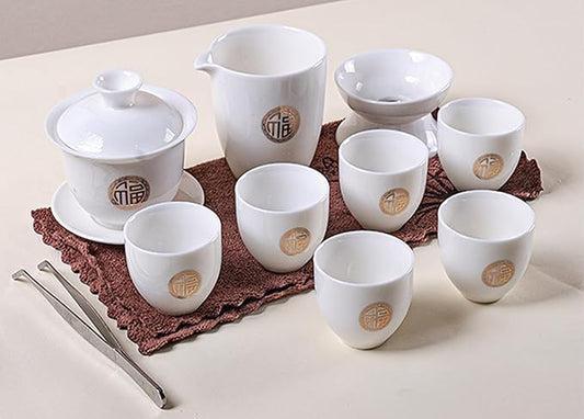 Gaiwan Chinese Gongfu Tea Set,6 cups Portable Tea Set Suitable for home use, travel, and office use