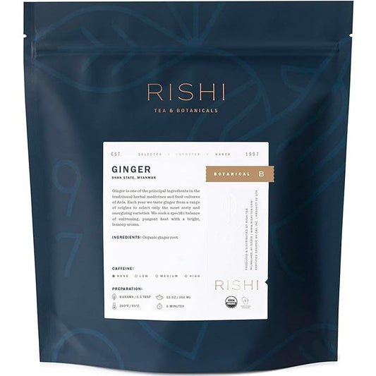 Rishi Tea Ginger Herbal Tea - Organic, Caffeine Free Loose Leaf, Pure Botanical Digestive - 16 Ounces, 56+ Servings