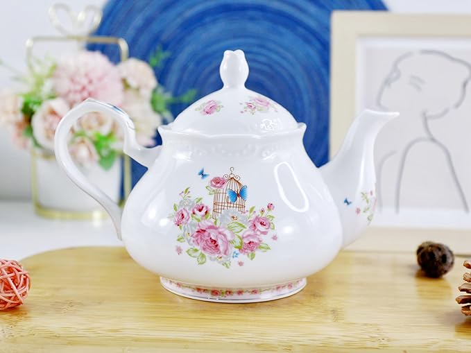 YBK Tech Strengthen Porcelain Coffee Pot Ceramic Teapot- Pink Rose (Teapot)