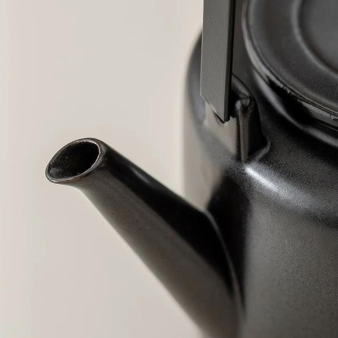 Small Stove Safe Ceramic Teapot with Cold Touch Curved Handle (27oz) - Hand-Glazed Finish - Suitable for Boiling Water and a Variety of Teas and Herbs - Matte Black