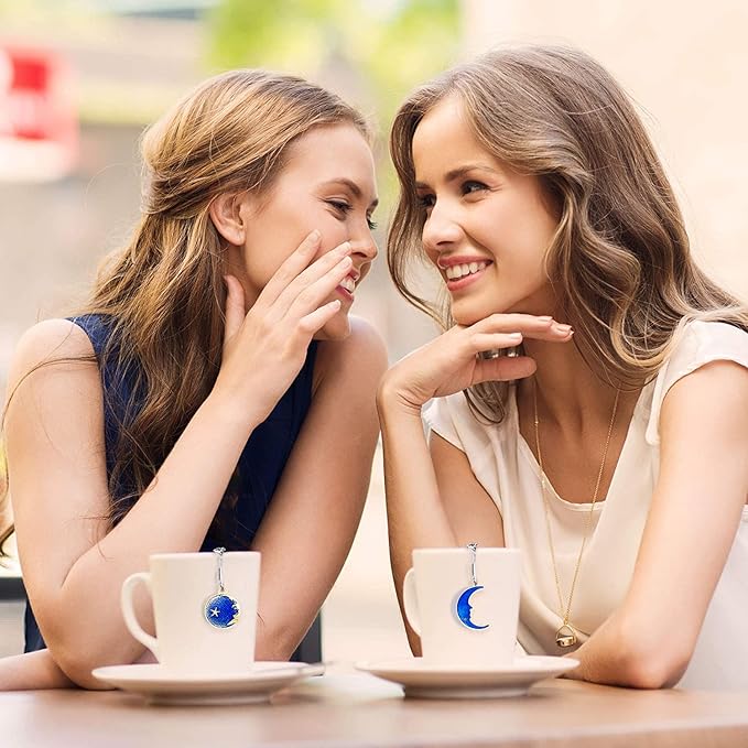 2pcs Tea Infuser, Tea Strainers for Loose Tea, Gold Plated Enamel Moon Star Celestial Charm Pendant Tea Ball Set Loose Tea Steeper Gifts for Women