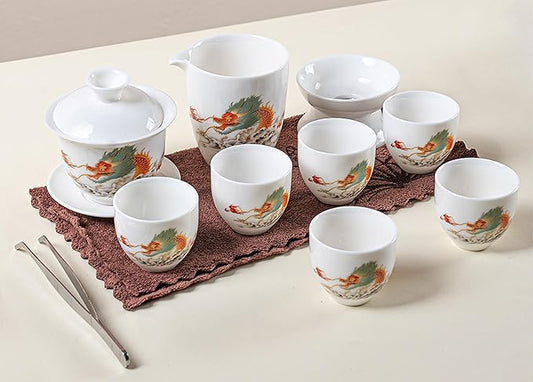 Gaiwan Chinese Gongfu Tea Set,6 cups Portable Tea Set Suitable for home use, travel, and office use