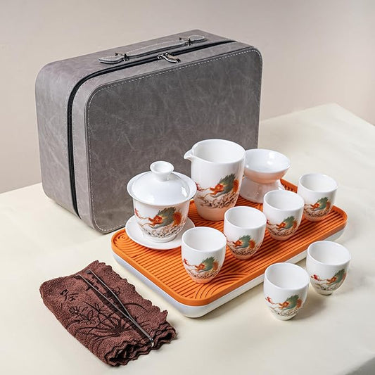 Gaiwan Chinese Gongfu Tea Set,6 cups Portable Tea Set Suitable for home use, travel, and office use