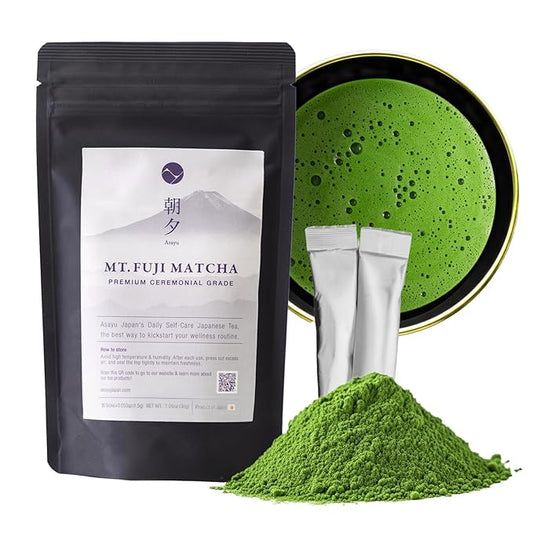 Asayu Japan Matcha Powder - Premium Ceremonial Grade Green Tea, Mt. Fuji Source, Made in Japan (Sticks 20x1.5g)