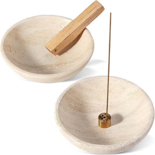 Travertine Incense Holder 2PCS, Natural Marble Incense Holder for Sticks with 9 Incense Holes, Sturdy Incense Burner Ash Catcher, Ideal for Meditation, Relaxing