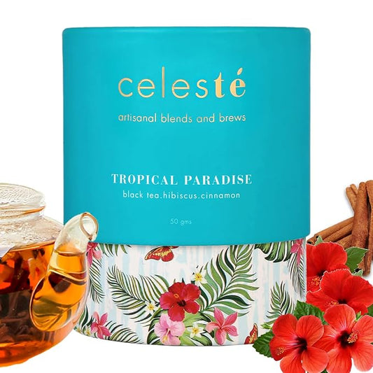 CelesTe Tropical Paradise, Hibiscus Tea Loose Leaf - Premium Blend with Hibiscus Flower and Cinnamon | 100% Natural Loose Leaf Black Tea (1.76 oz) (50 gm) (25 Cups)