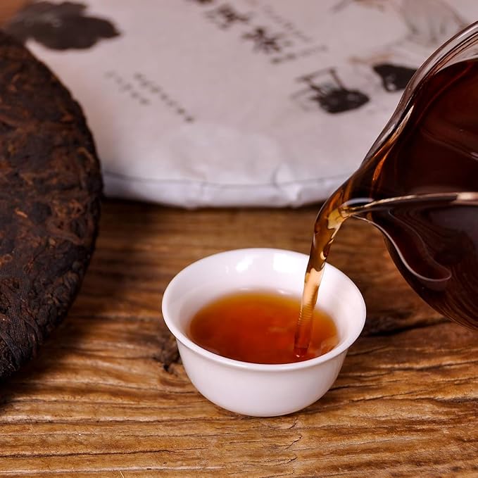 SANRAN Puerh Tea Cake, Aged Ripe Pu Erh Tea, Chinese Yunnan Puer Tea Cake, 12.6oz/Pack
