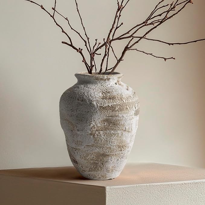 Ceramic Farmhouse Vase Rustic Decor,Pottery Decorative Flower Vases for Home Decor,Boho Vase for Table, Living Room,Bathroom,Shelf,Mantel Decoration,7.7 inch