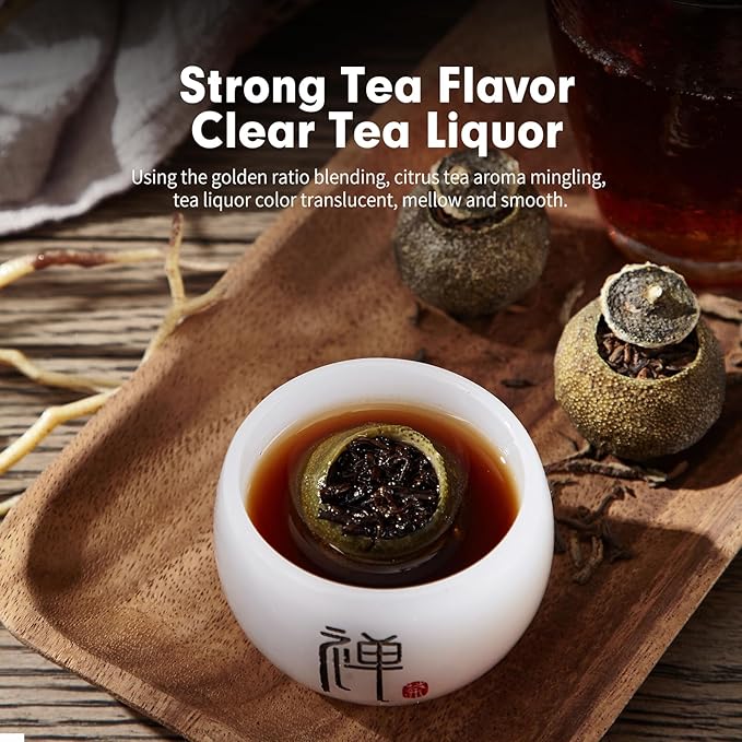 YUANSHENG Puerh tea Premium Tangerine Peel Pu-erh tea 3.52oz(100g), Xiao Qing Gan Puerh Xinhui ChenPi Pu'er Citrus with Strong Citrus Scent, Fermented Menghai Puer陈皮普洱茶 普洱小青柑 广东新会小青柑 云南勐海普洱茶