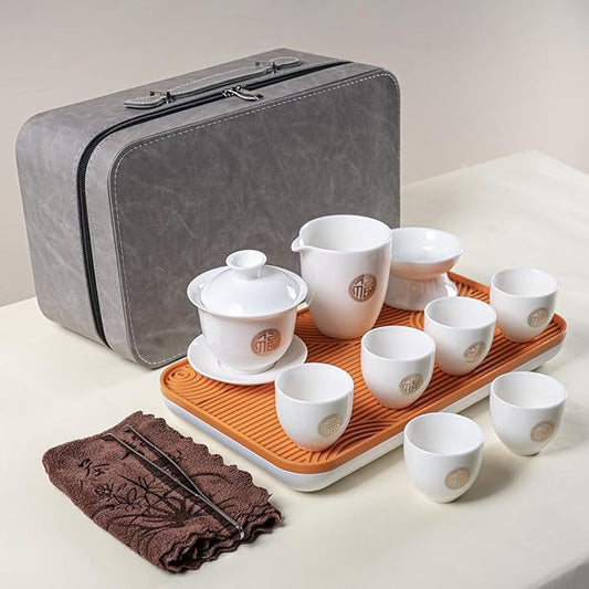 Gaiwan Chinese Gongfu Tea Set,6 cups Portable Tea Set Suitable for home use, travel, and office use