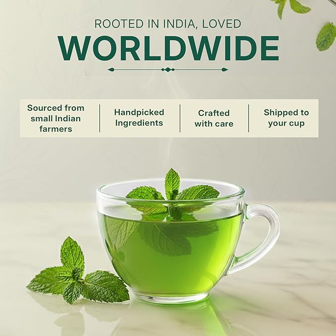 Tealeaf & Co. Pure Mint Herbal Tea Bags Blended with Fresh Herbs - Spearmint & Peppermint Tea - Contains Low Caffeine - Gluten Free - 100 Teabags (7.055oz/200gm)
