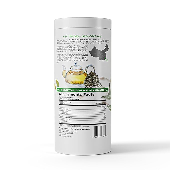 TODICAMP Organic Silver Needle Tea - 3 oz of Premium Organic White Tea Loose Leaf