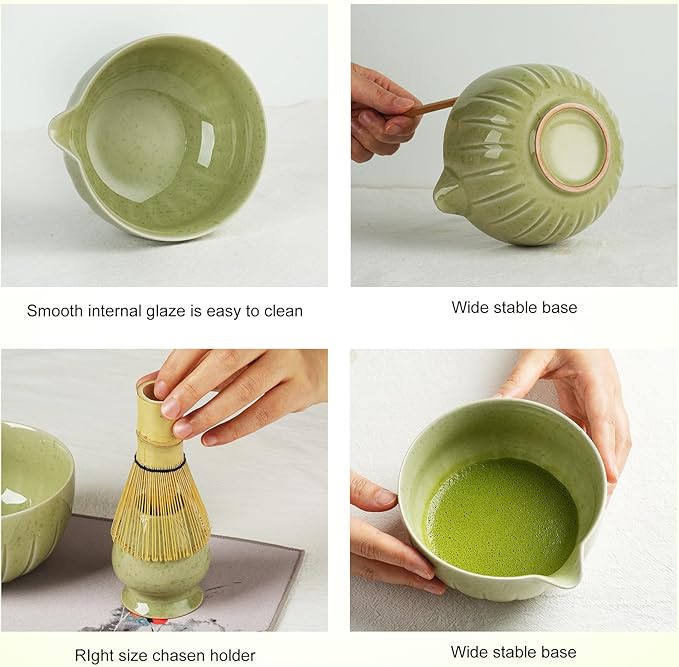 Matcha Whisk Set - 5PCS Japanese Tea Set Includes Matcha Bowl with Spout, Bamboo Whisk with Ceramic Holder, Bamboo Scoop and Sifter, Matcha Kit for Ceremony, Gift for Family/Friend (Pink/5PC)
