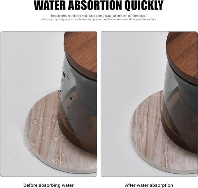 Hoewina 6Pcs Drink Coasters with Holder, Marble Style Ceramic Drink Coaster, Absorbent Coasters Set Suitable for Kinds of Cups, Modern Style Coasters for Coffee Table, 4 Inches（Natural）