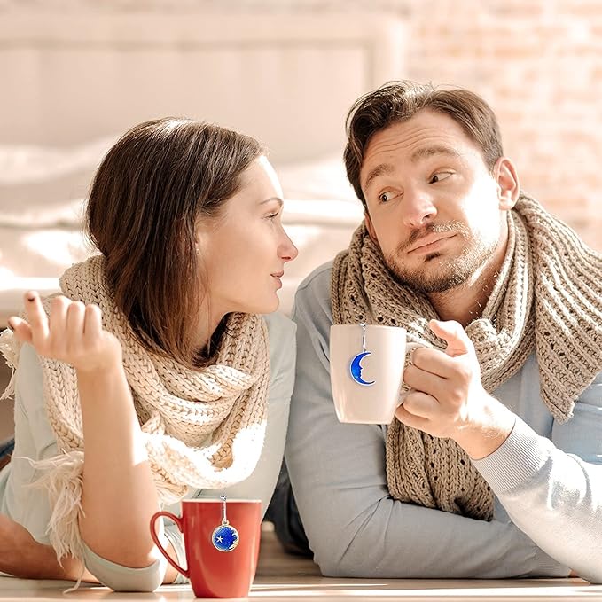 2pcs Tea Infuser, Tea Strainers for Loose Tea, Gold Plated Enamel Moon Star Celestial Charm Pendant Tea Ball Set Loose Tea Steeper Gifts for Women