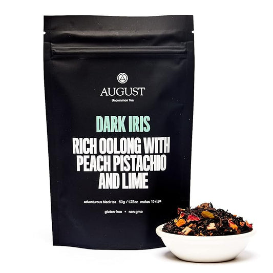 August Uncommon Dark Iris – Pistachio Peach Oolong Tea with Caffeine – Smooth and Energizing with Floral and Fruity Notes – Loose Leaf Tea for Daily Enjoyment in a Convenient Resealable Pouch (1.75oz)
