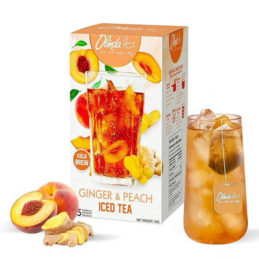 Olinda Herbal Ginger Peach Green Tea Organic Cold Brew & Hot Brew Bags Refreshing Fruity Antioxidant Drink
