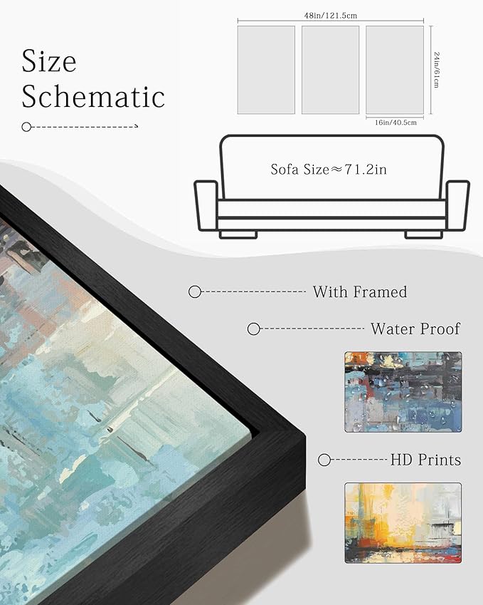 KUVIOKE Navy Blue Abstract Landscape Framed Canvas Wall Art Graffiti Shape Pastel Wall Decor Modern Minimalist Art Painting for Bedroom Dining Room 16x24in (Black Framed)