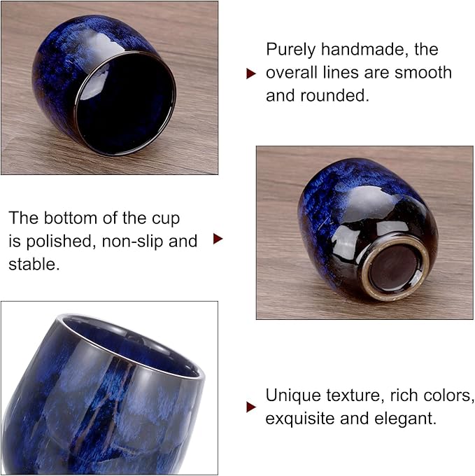HARFINGTON 2pcs Chinese Ceramic Teacups 5.41oz Traditional Gong Fu Tea Set Japanese No Handle Small Tea Cup for Mate Tea Coffee Wine Drinks, Indigo Blue