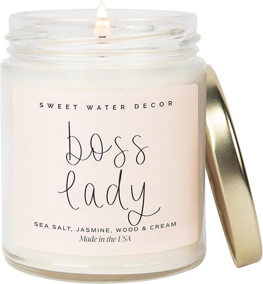 Sweet Water Decor Boss Lady Candle - Work Bestie, New Job Gifts for Her - Boss Gifts for Women - 9oz Clear Jar, 40+ Hour Burn Time - Made in The USA