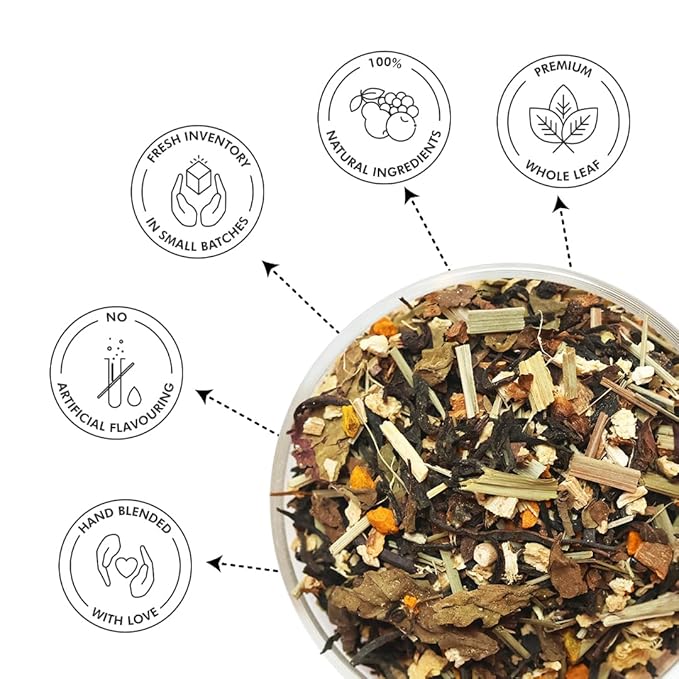 CelesTe Vedic Elixir - Turmeric Tea Loose Leaf - Premium Blend with Cinnamon, Black Pepper, Lemon Grass, Tulsi, Clove and Ashwagandha | 100% Natural Loose Leaf Black Tea (1.76 oz) (50 gm) (25 Cups)