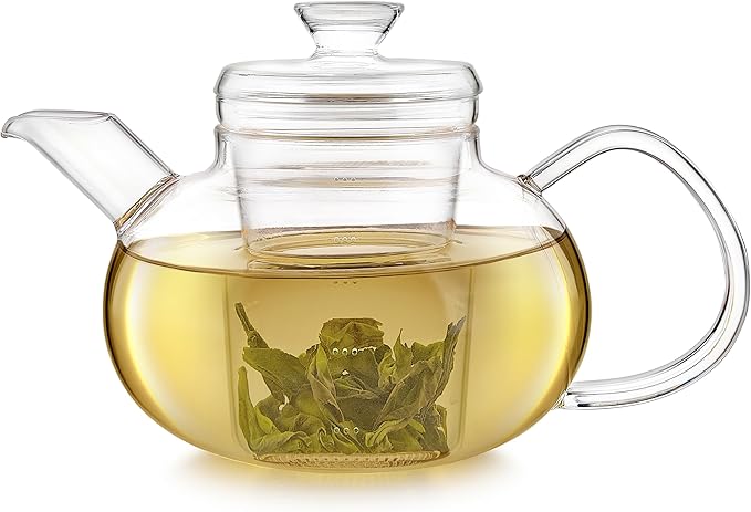 Teabloom Pure Connoisseur Heatproof Glass Teapot And Infuser With Microdots For Loose-Leaf Teas - 34 Ounces (Flexible 4+ Cup Capacity)