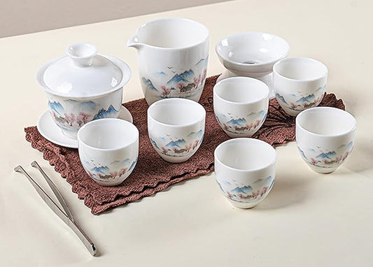 Gaiwan Chinese Gongfu Tea Set,6 cups Portable Tea Set Suitable for home use, travel, and office use