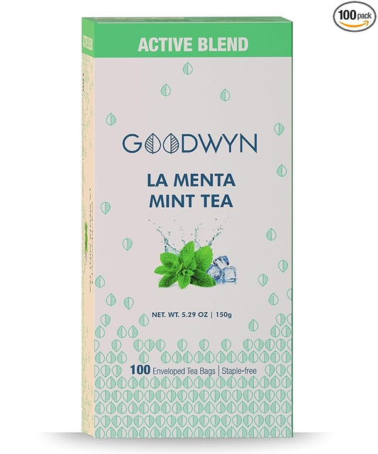 Goodwyn Peppermint Tea – 100 Individually Wrapped Herbal Tea Bags | Organic Mint Tea | Caffeine-Free | Plastic-Free Packaging | Refreshing Flavor | Indian Origin | Travel-Friendly