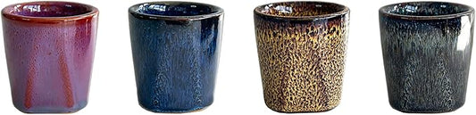 Rubdub Ceramic Japanese Tea Cup, Chinese Tea Cup, Tea Cups no Handles, Teacup in Gift Box, Ceramic Mate Cup Set of 4 (4 colors)