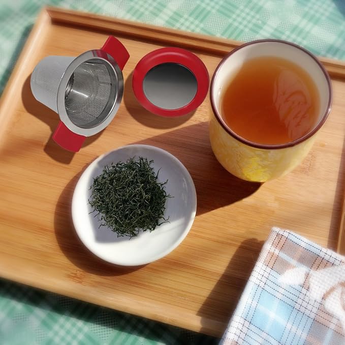 18/8 Stainless Steel Tea Infuser with Large Capacity & Perfect Size Double Handles, SourceTon Loose Leaf Tea Mesh Strainer for Hanging on Teapots, Mugs, Cups to Steep Tea with Lid, Pack of 2 sets