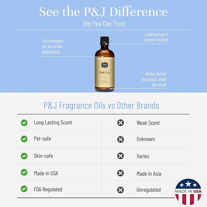 P&J Fragrance Oil - Vanilla 100ml - Candle Scents, Soap Making, Diffuser Oil, Fresh Scents
