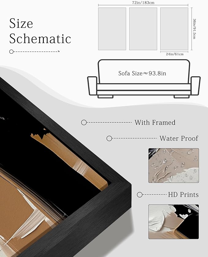 KUVIOKE Black Abstract Shapes Framed Canvas Wall Art Minimalist Graffiti Pastel Wall Decor Modern Illustration Art Painting for Bedroom Dining Room 24x36in (Black Framed)