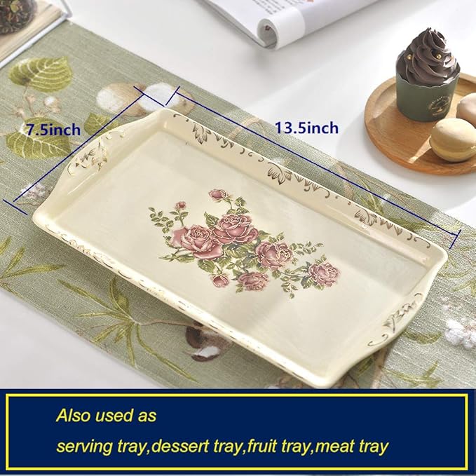 YOLIFE Porcelain Tea Set Vintage Rose, Tea Cups with Teapot, Serving Tray and Teaspoon Service for 4, Suitable for Tea Party Gifts