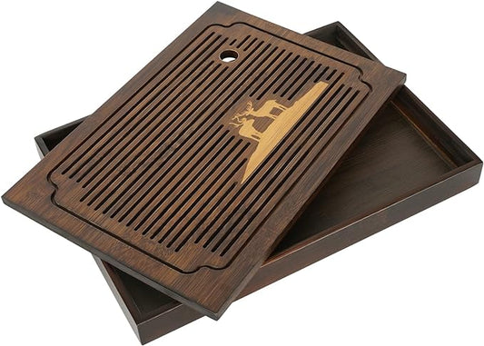 Ufine 15.7 Inch Bamboo Gongfu Tea Tray Large Tea Table Box with Water Storage Chinese Kung Fu Tea Serving Tray
