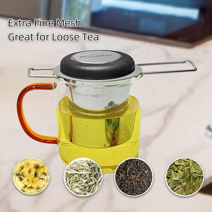 2pack Tea Filter, Tea Strainer, Stainless Steel Tea Infuser With Long Foldable Handle, For Loose Leaf Tea And Coffee, Greate For Hanging On Teapots, Mugs, Cups