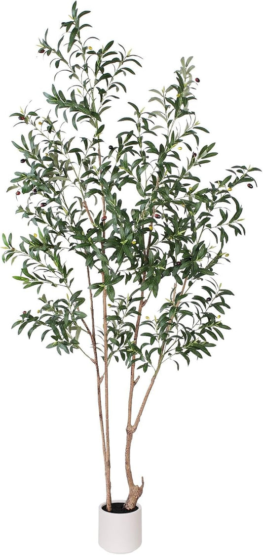 Artificial Olive Trees, 7 FT Tall Fake Olive Tree with White Planter for Indoor - Large Faux Olive Silk Tree for Home Office Decor