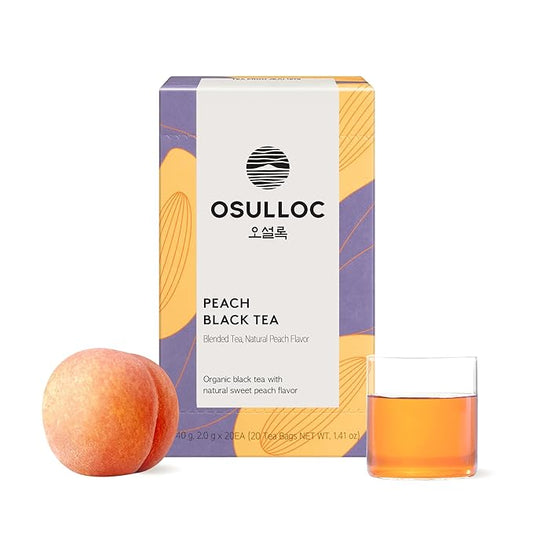 OSULLOC Peach Black Tea (Tropical Mango & Peach Flavor), Fruit tea Blend, Premium Teabags from Jeju Island, 20 count