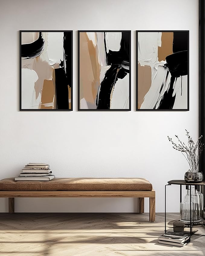 KUVIOKE Black Abstract Shapes Framed Canvas Wall Art Minimalist Graffiti Pastel Wall Decor Modern Illustration Art Painting for Bedroom Dining Room 24x36in (Black Framed)