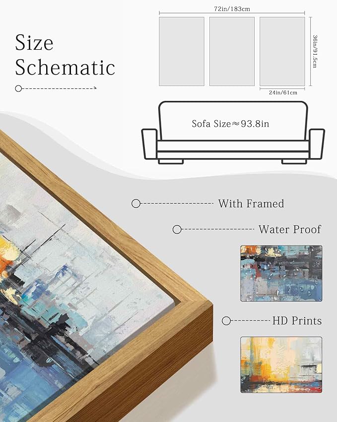 KUVIOKE Navy Blue Abstract Landscape Framed Canvas Wall Art Graffiti Shape Pastel Wall Decor Modern Minimalist Art Painting for Bedroom Dining Room 24x36in (Natural Framed)