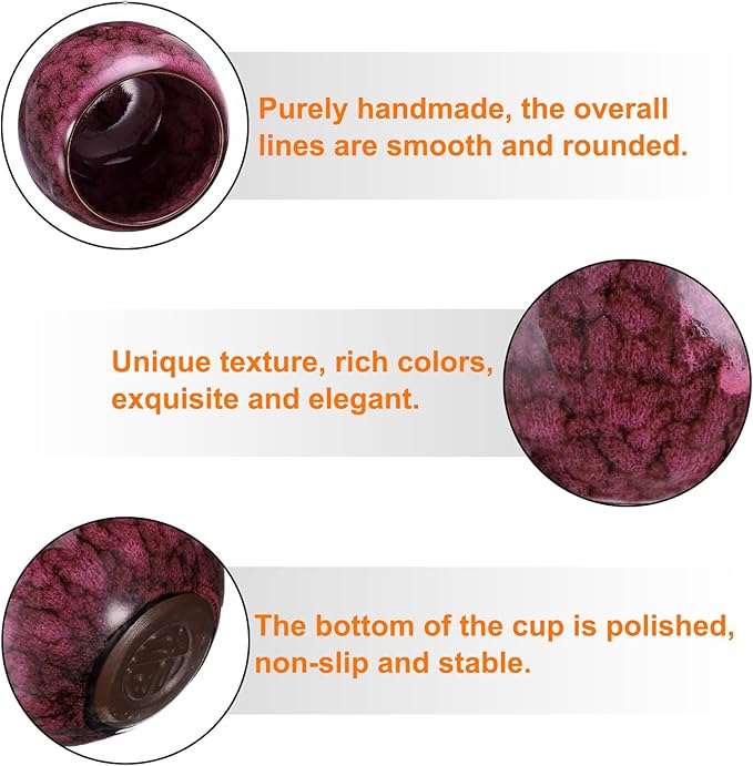 HARFINGTON 2pcs Chinese Japanese Ceramic Teacups 5.07 Oz Handmade Gong Fu Tea Set Ceramic Glaze-Changed No Handle Small Tea Cup for Mate Tea Coffee Wine Drinks Home and Gifts, Red