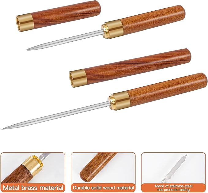 2-Pack Ice Picks with Non-Slip Wooden Handle – Stainless Steel Ice Breaker Tool with Cover for Freezers, Tea Knife, and More